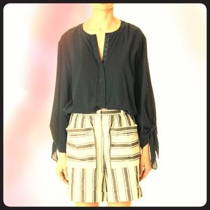 TIBI tunic in navy gauze w tie sleeves; size XS